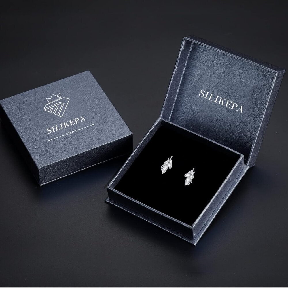 Sterling Silver Horse Earrings Women Hoop Stud Jewelry Gift for Equestrian - Picture 6 of 6